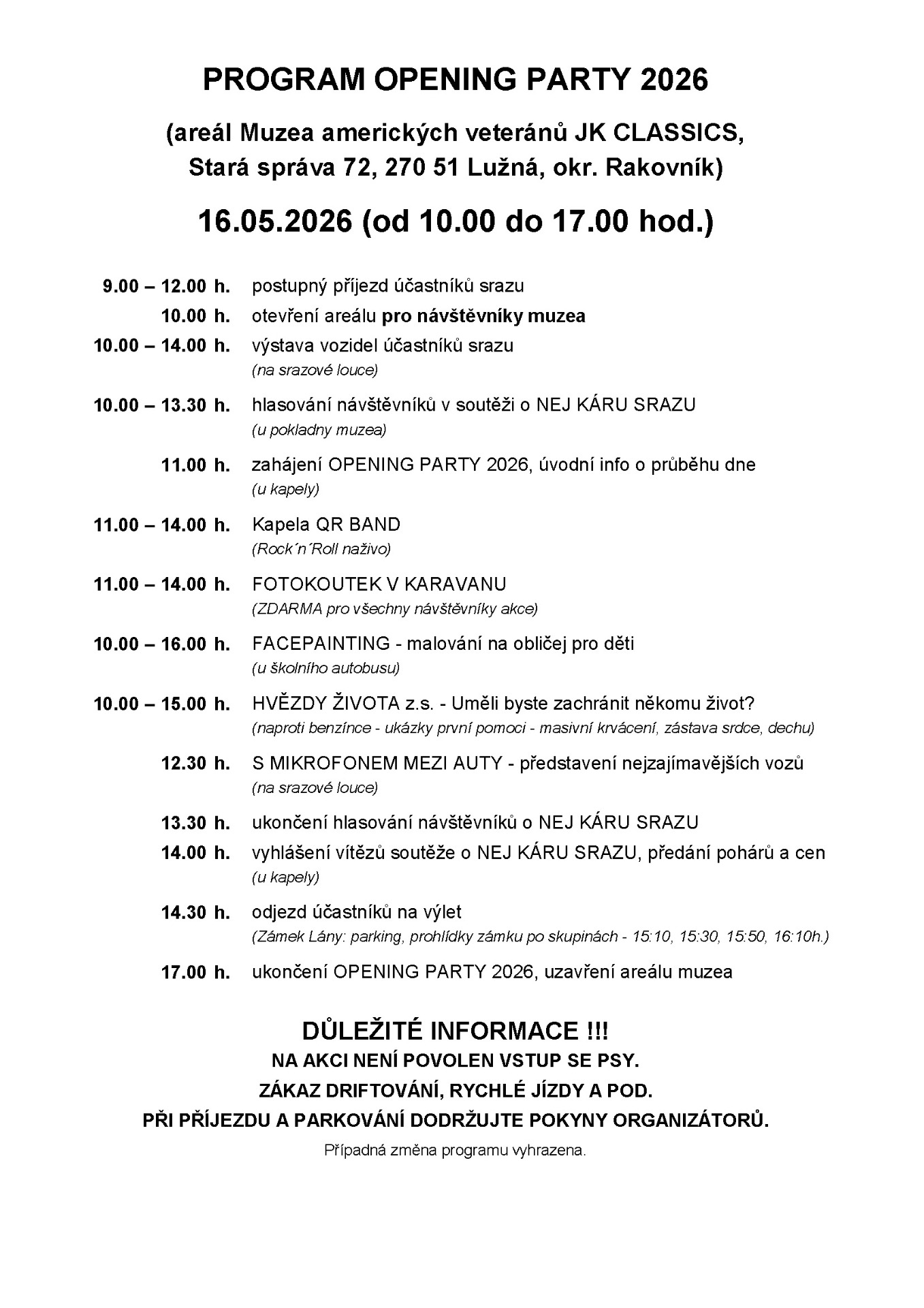 JK CLASSICS Opening Party 2026 program